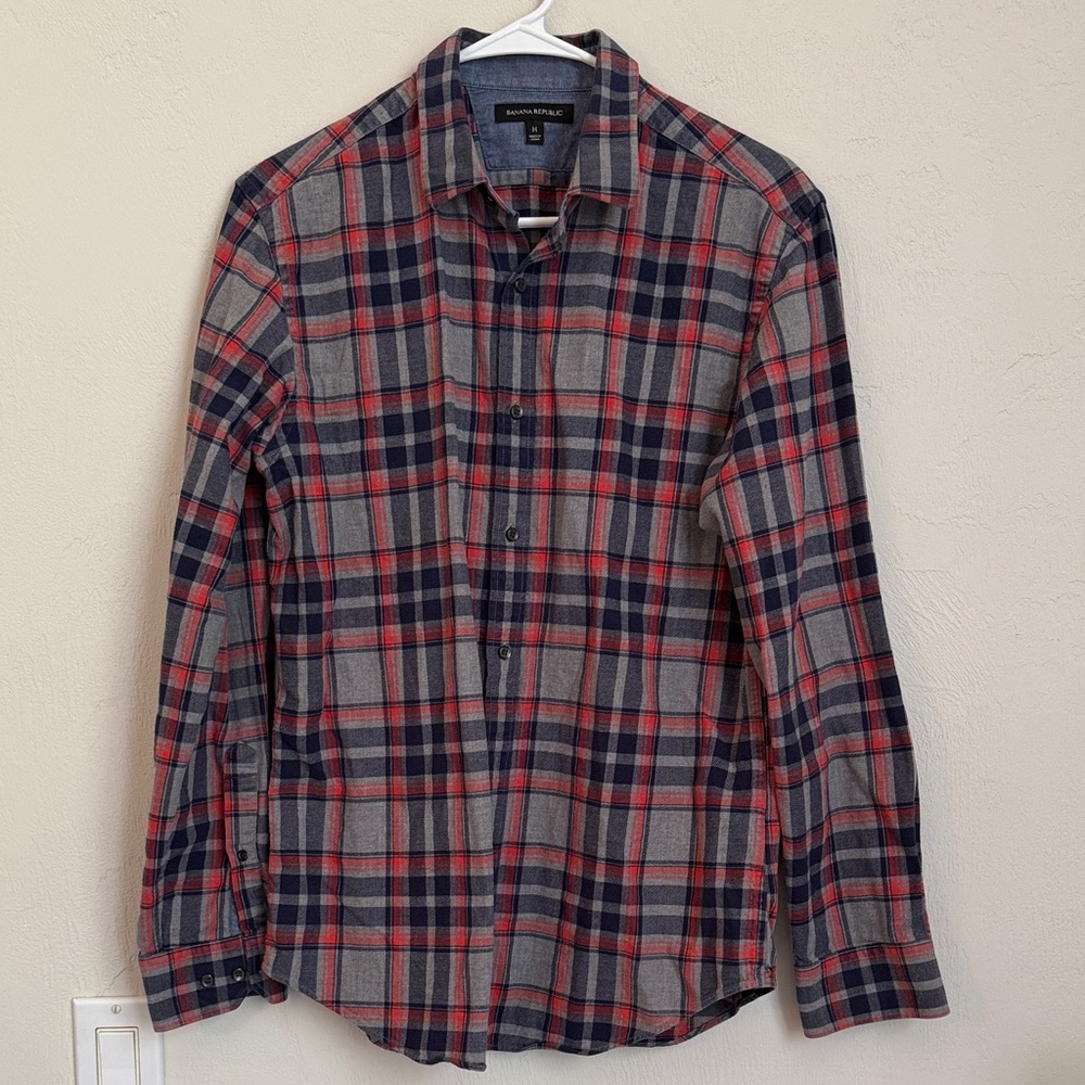 Banana Republic Red Blue Plaid Button Down Shirt Men’s Size M Casual